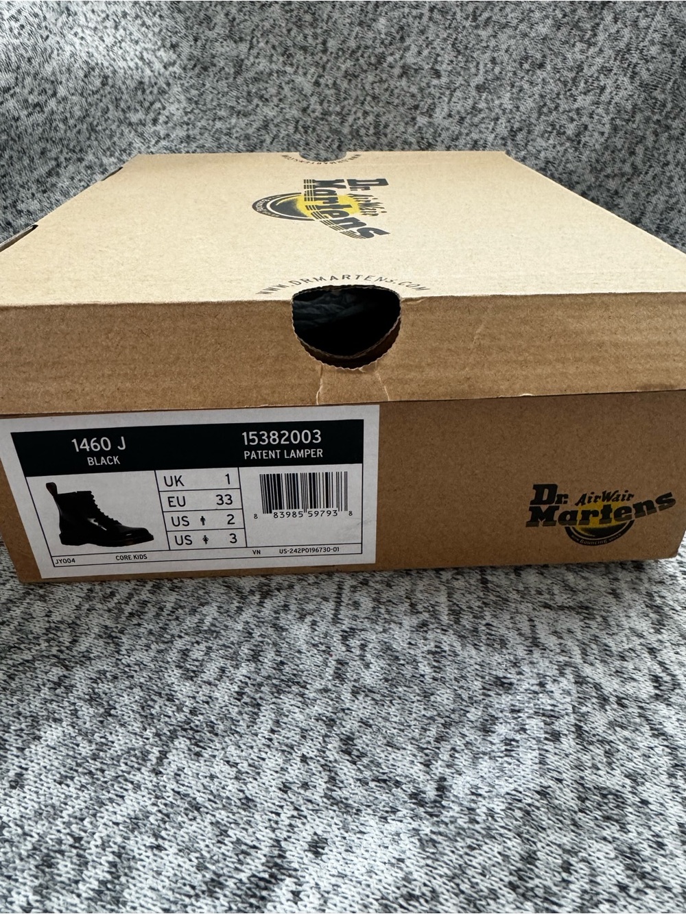 Dr. Martens Kids 1460 J Black Patent Lamper Boxed Boots